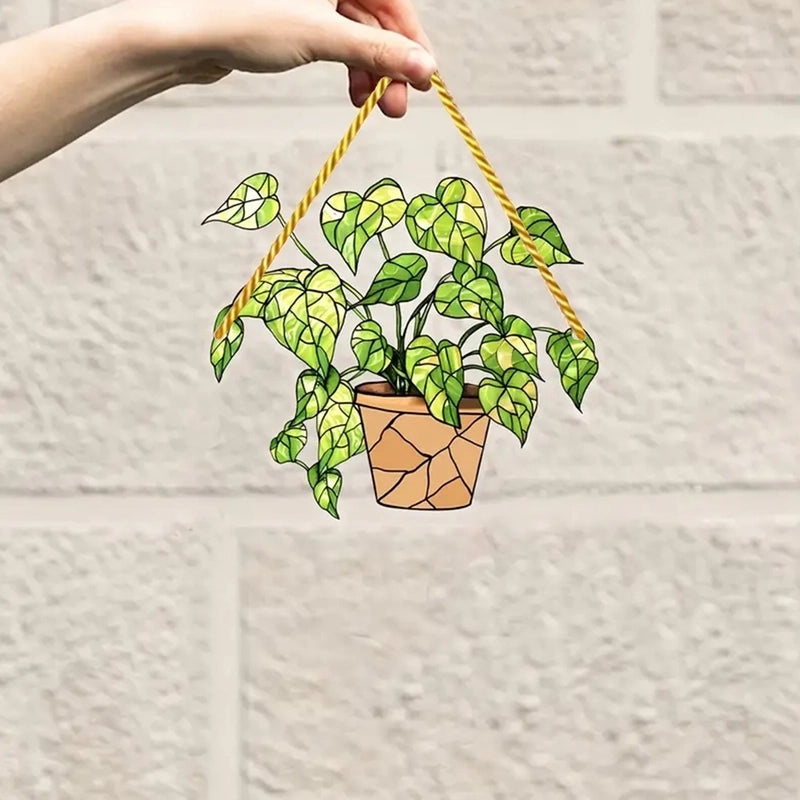Scindapsus Aureus Dyed Leaf Window Hanger, Light Catching Indoor Outdoor Decoration | Home Decor