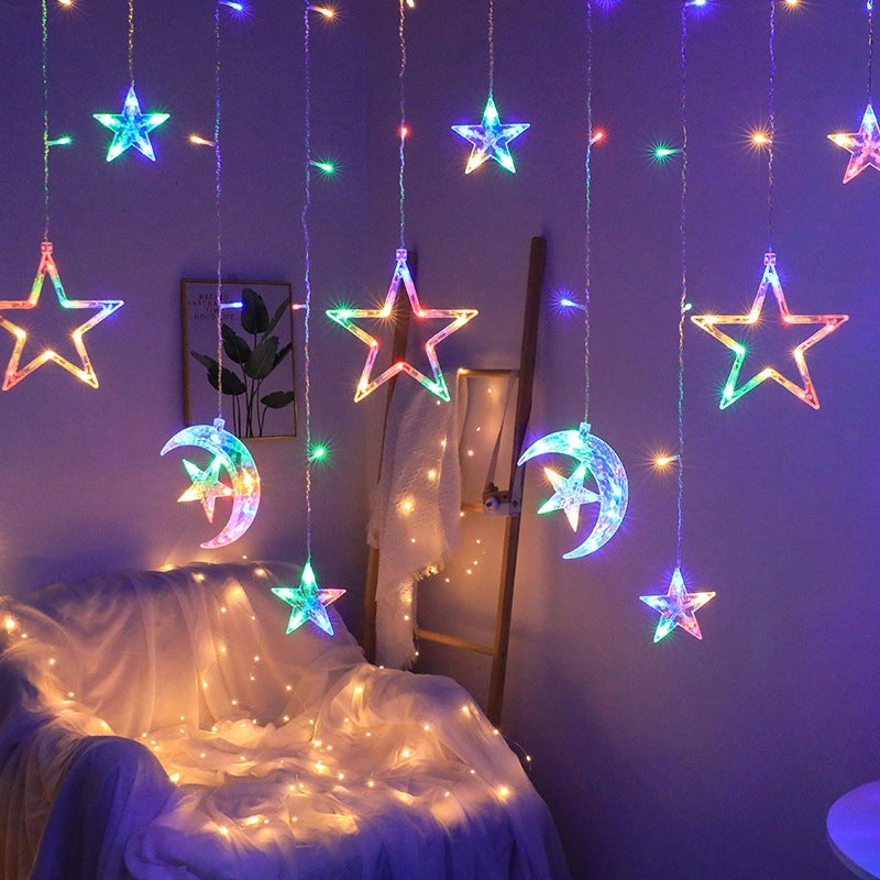 LED Star and Moon Night Light Curtain for Girls Bedroom Balcony Bay Window | Home Decor Lighting