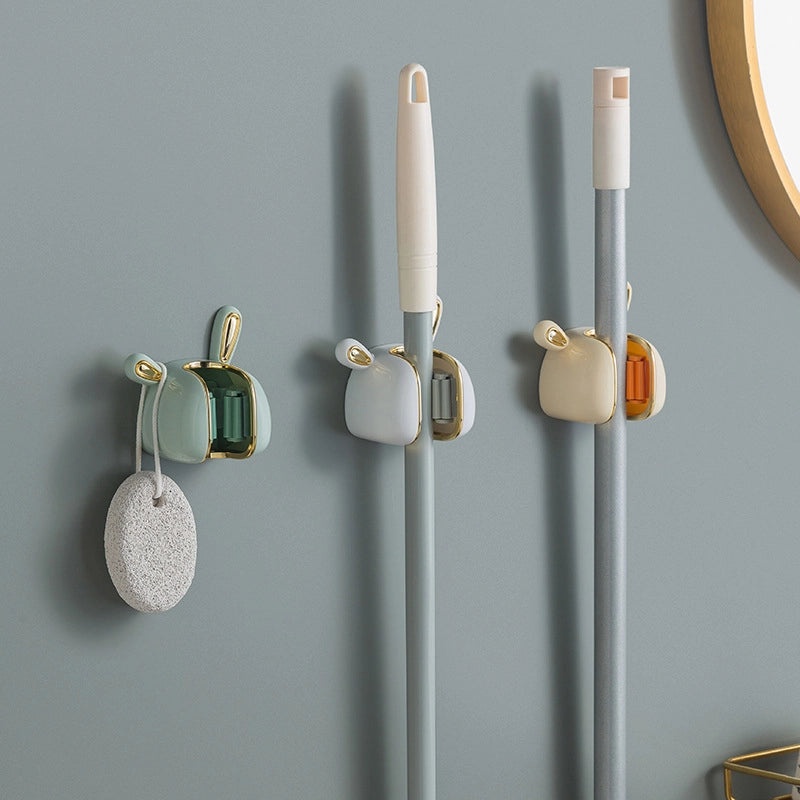 Light Luxury White Rabbit Mop Rack Wall-mounted Storage Hook Punch-free Strong Adhesive Broom Holder|Home Organization