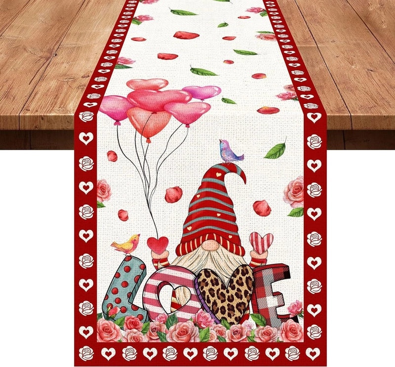 Romantic Heart Shape Rose Linen Table Runner for Valentine’s Day | Home Decor/Table Linens