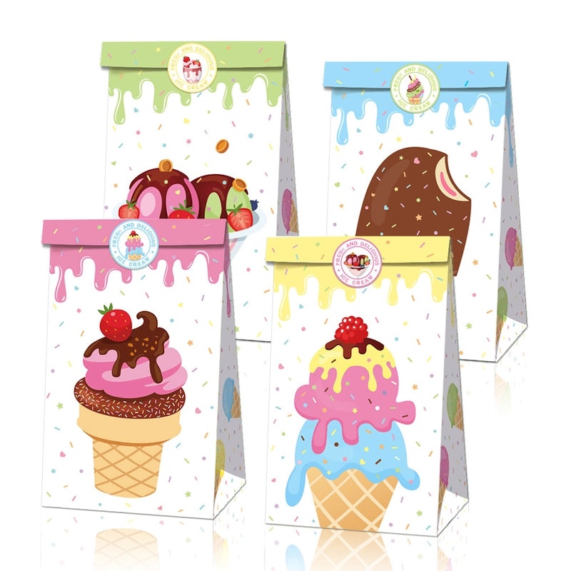 Ice Cream Party Kraft Paper Candy Bags, Oil Proof Packaging for Gift Giving | Party Supplies