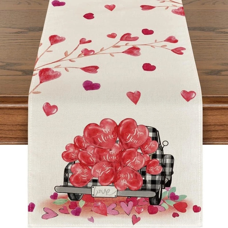 Romantic Heart Shape Rose Linen Table Runner for Valentine’s Day | Home Decor/Table Linens