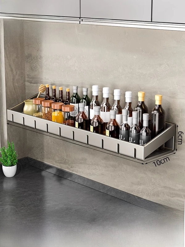 Punch-free Wall-mounted Kitchen Storage Rack Gray Seasoning Holder Space-saving Organizer|Kitchen Storage