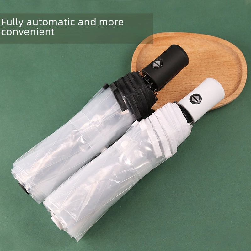 Transparent Folding Umbrella Full Automatic Clear Rain Umbrella Custom Logo Print Promotional Supplies|Umbrellas & Rain Gear
