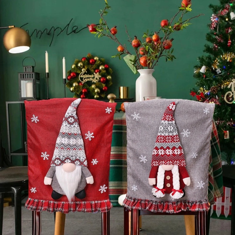 Festive Christmas Cartoon Doll Snowflake Chair Cover and Tableware Set|Holiday Decorations