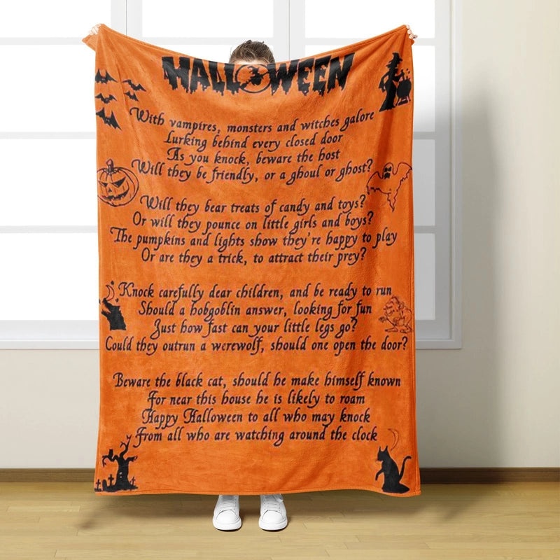 Halloween Cozy Pumpkin Cat Skull Polyester Throw Blanket | Home Decor & Throws