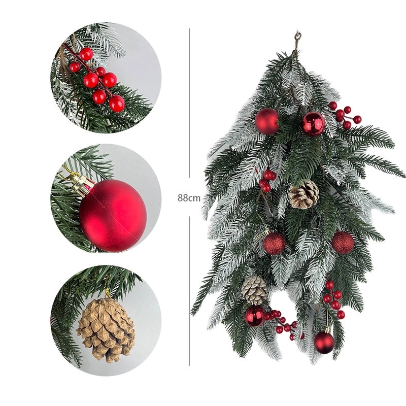 Christmas Snowflake Pine Cone Rattan Garland Hanging Door and Wall Decoration | Christmas Home Decor