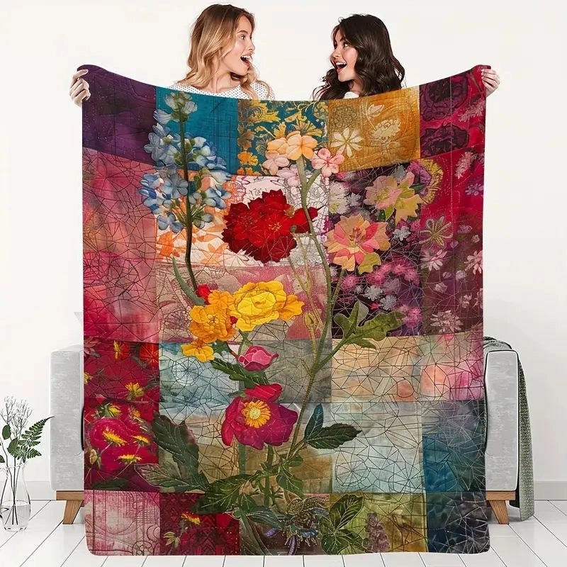 Cozy Double-Sided Velvet Blanket with Cute Cartoon Flower Design for Bedding|Home Textiles & Bedding