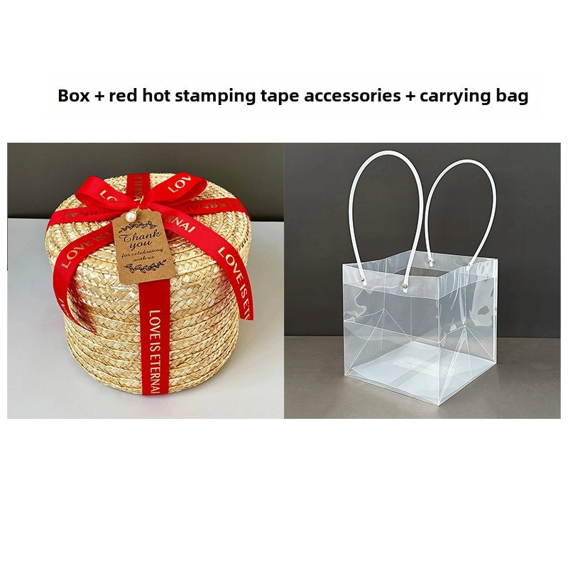 Handmade Round Straw Box with Lid | Rattan Gift Box for Wedding, Storage, Baking | Woven Hug Bucket | Home Decor Accessories|Storage Containers