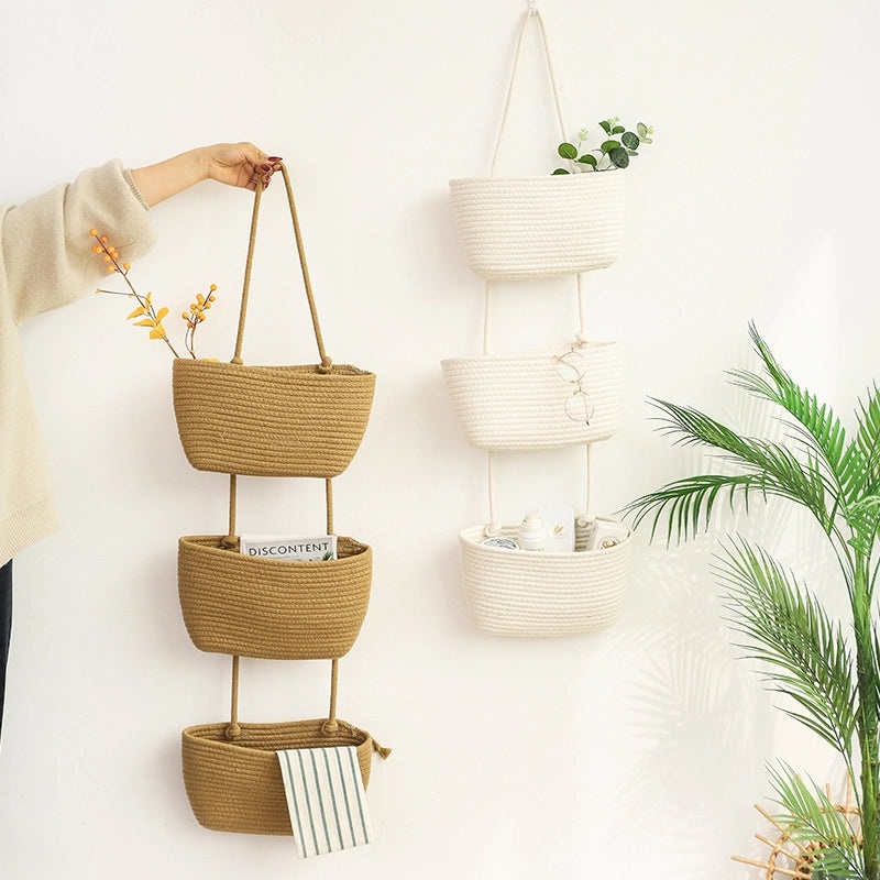 Three-Layer Cotton Thread Wall Hanging Basket for Storage and Home Decoration|Home Storage & Organization