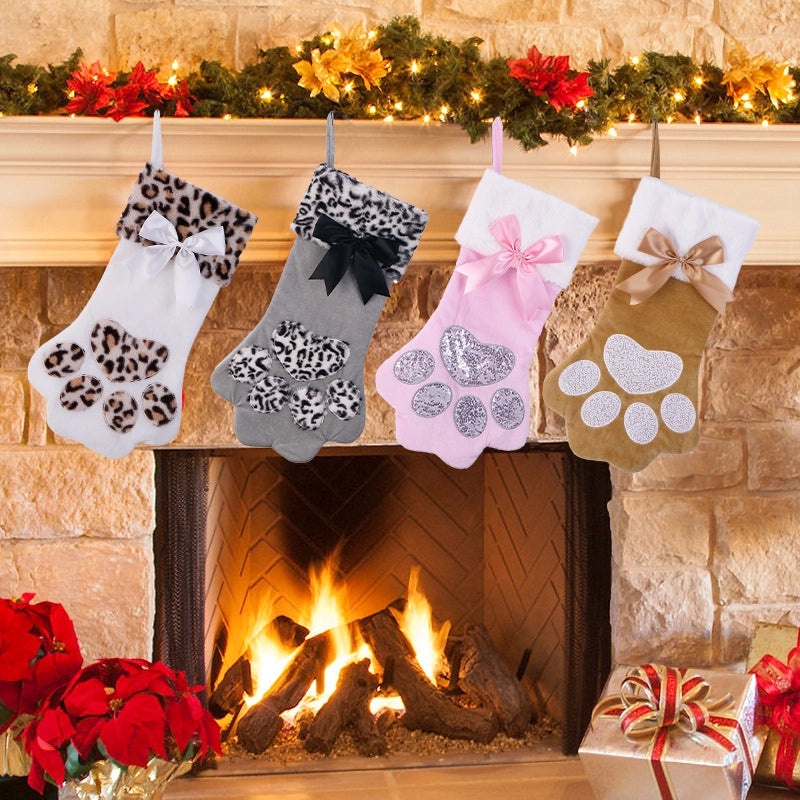 Plush Cat Claw Embroidered Christmas Socks Fireplace Decorations | Home Decor & Seasonal Accessories
