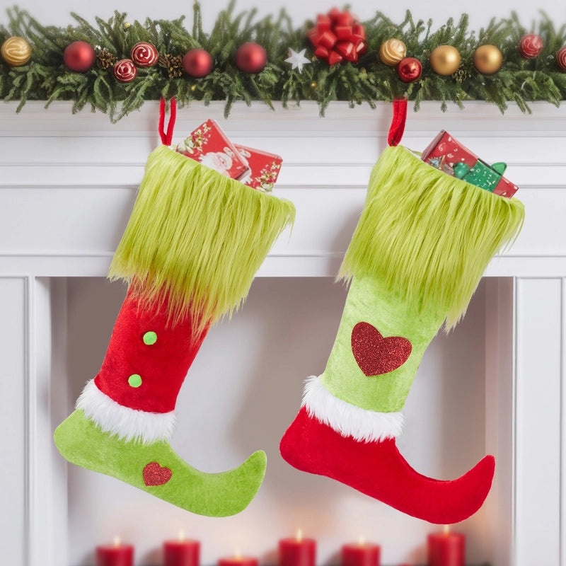 Christmas Heart-Shaped Holiday Socks Decoration Polyester Indoor Hanging Ornament|Christmas Decorations