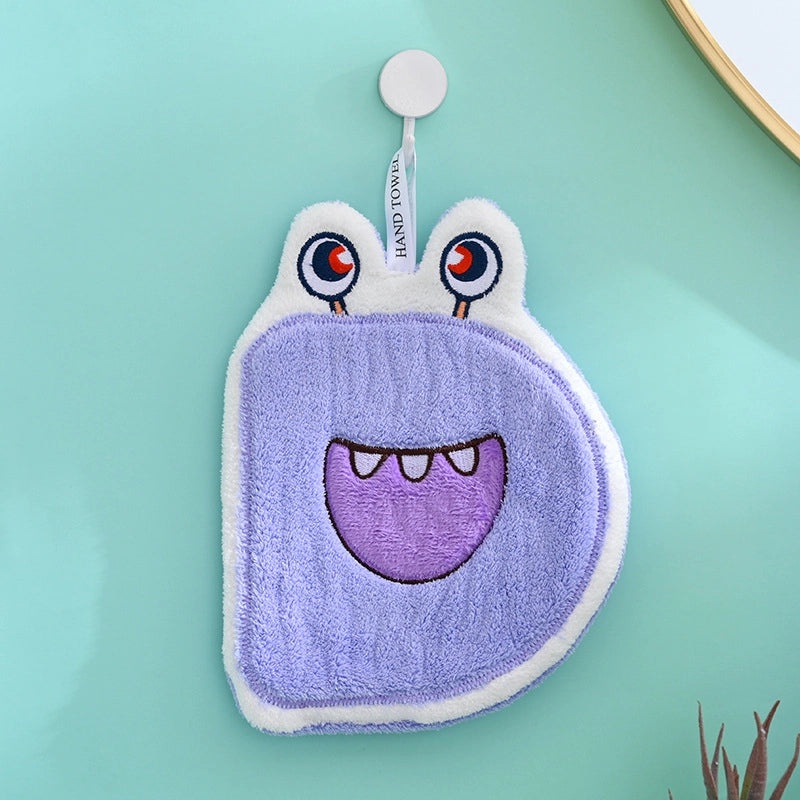 Cute Cartoon Hanging Coral Fleece Hand Towel for Children Absorbent Kitchen Bathroom Use|Home & Kitchen Towels