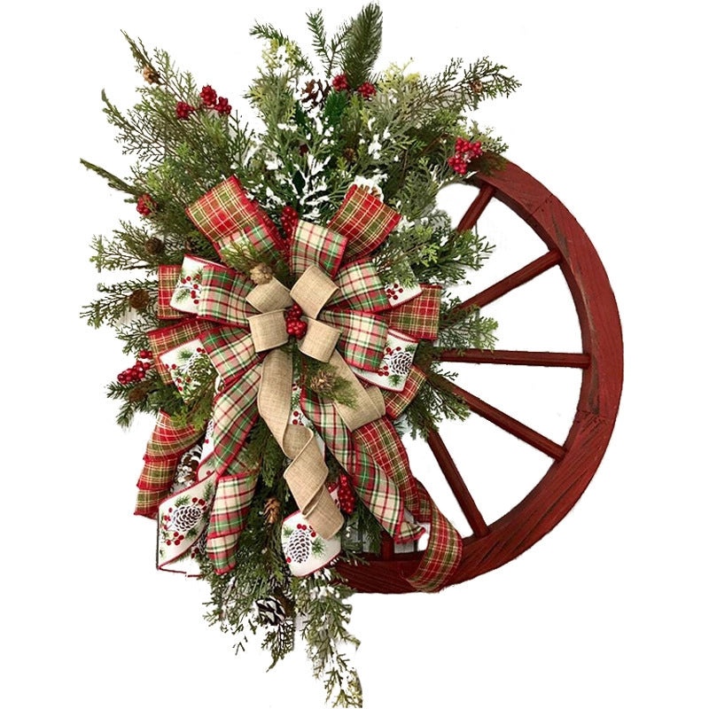 Christmas Wooden Roulette Wheel Door Hanging Garland with Pine Cones for Holiday Decor|Christmas Decorations