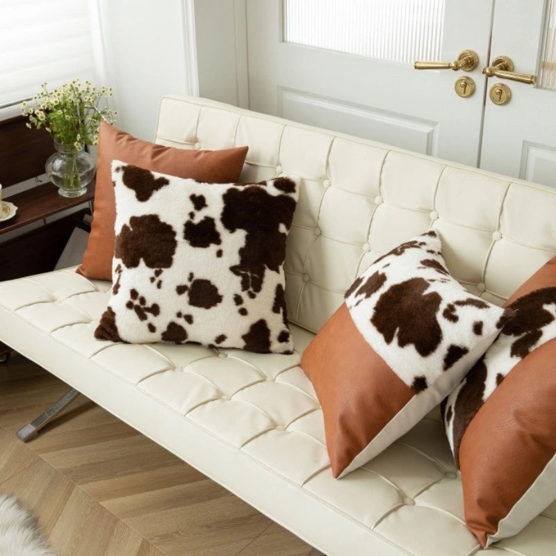 Colorful PU Leather Milk Fiber Decorative Throw Pillow|Home Decor Pillows