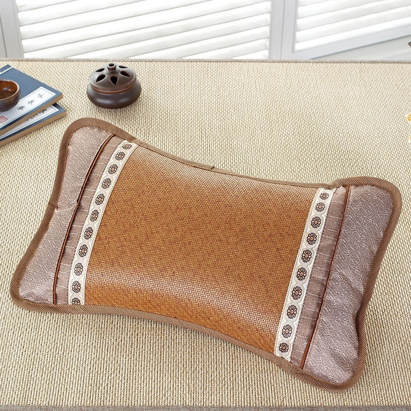 Summer Cooling Rattan Pillow with Natural Tea Fragrance Breathable Cowhide Cover Ice Silk Summer Mat | Home Decor & Bedding