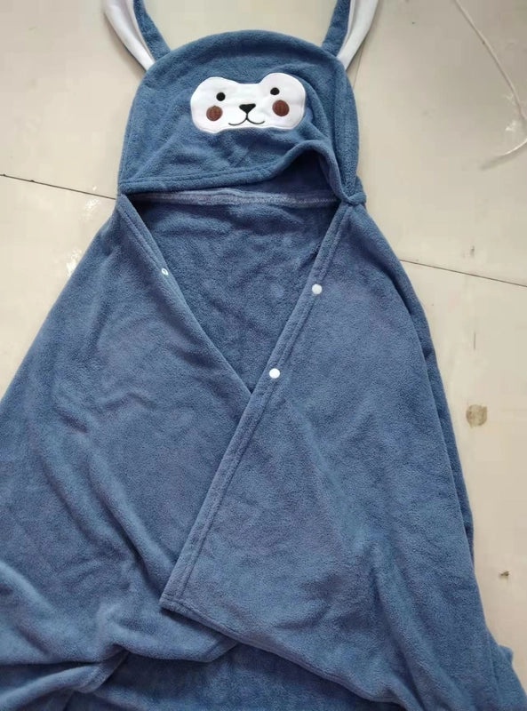 Kids Coral Fleece Hooded Bath Towel Thick Absorbent Quick-Dry Bathrobe Poncho for Baby|Kids Bath Towels & Robes