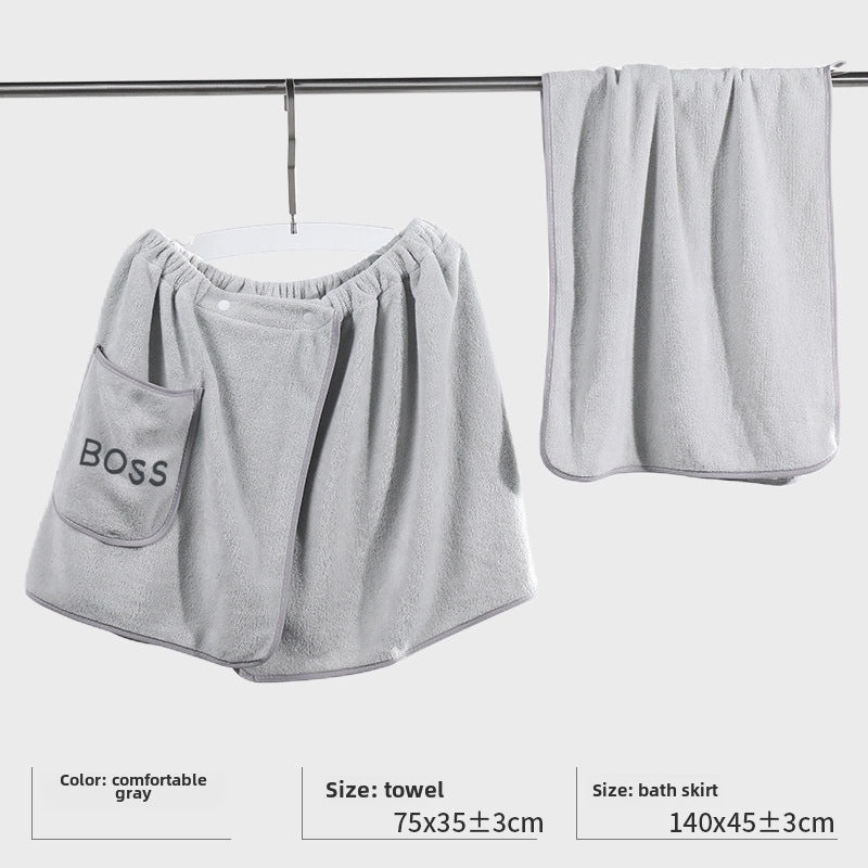 Men's Coral Fleece Bath Wrap Skirt Thick Absorbent Towel for Home and Salon Use|Men's Bath & Body Accessories