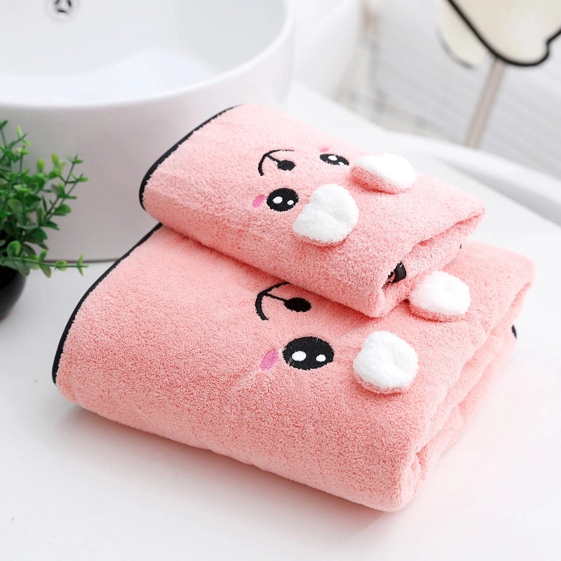 Chuanyue Cute 3D Bear Bath Towel Set for Girls Couples Absorbent Wrap Home Use|Home & Living Bath Towels