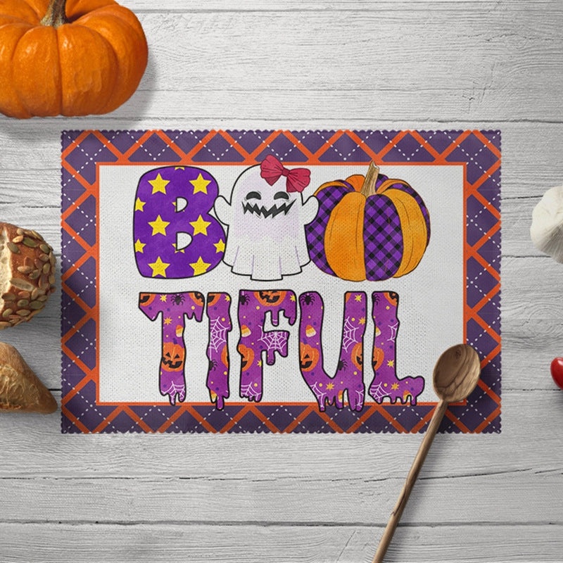 Halloween Pumpkin Skull Polyester Placemat Funny Decorative Dining Mat|Home Decor Tableware