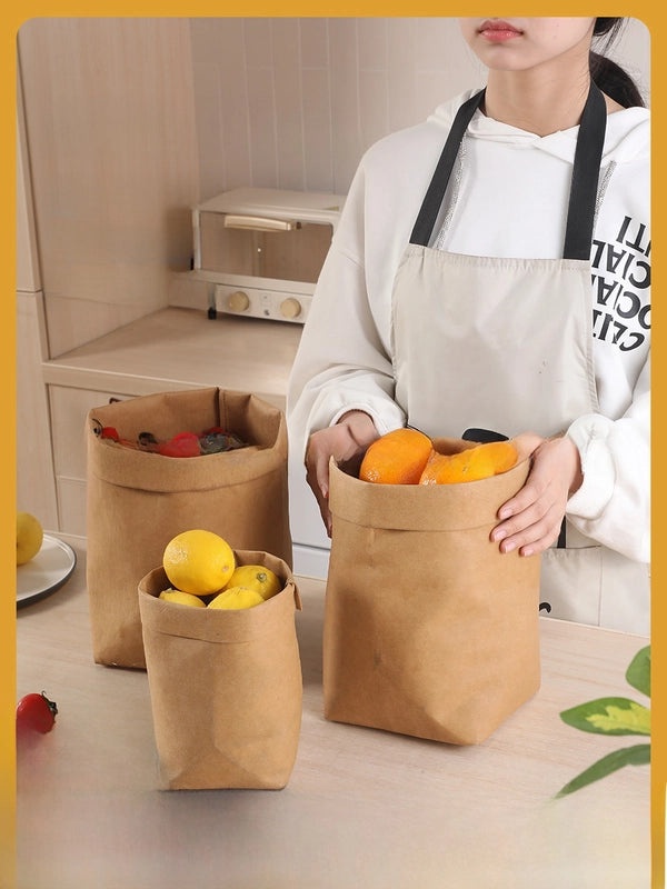 Kraft Paper Flower Pot Storage Bag for Cosmetics Refrigerator Washable Durable Household Items|Home Storage & Organization