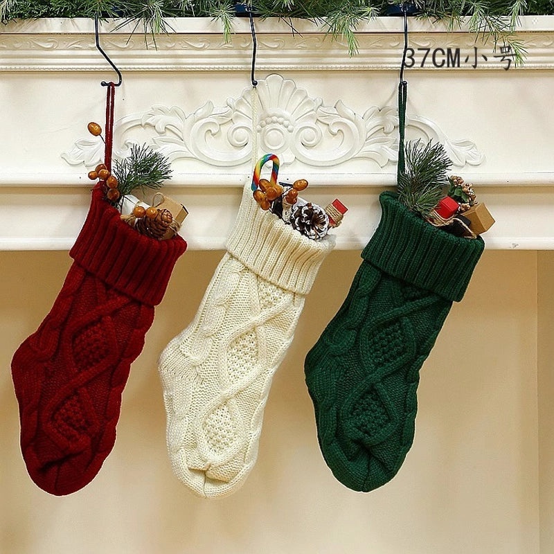 Knitted Wool Christmas Candy Bag Socks Ornaments Rhombus Pattern Holiday Gift Bag | Christmas Decorations