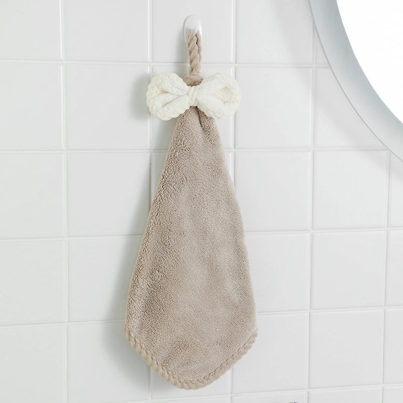 Coral Fleece Bow Hanging Hand Towel Absorbent Soft Kitchen Bathroom Wipe for Adults and Kids|Home & Kitchen Textiles