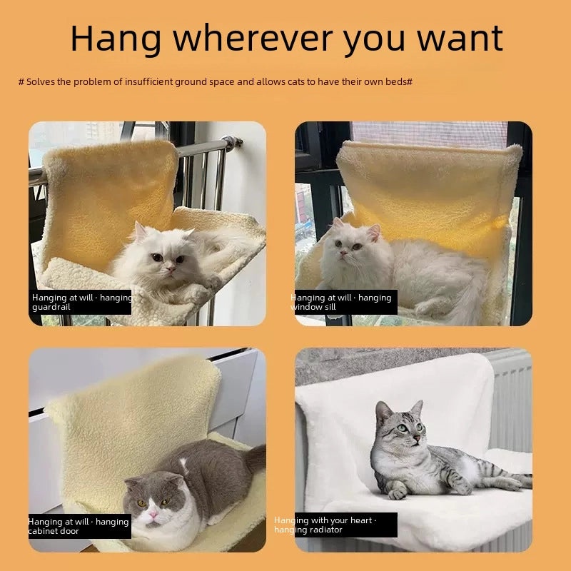 L-shaped Plush Cat Hammock Bed Hanging Window Sill Cat Nest Scratcher Interactive Toy|宠物用品>猫用品>猫床