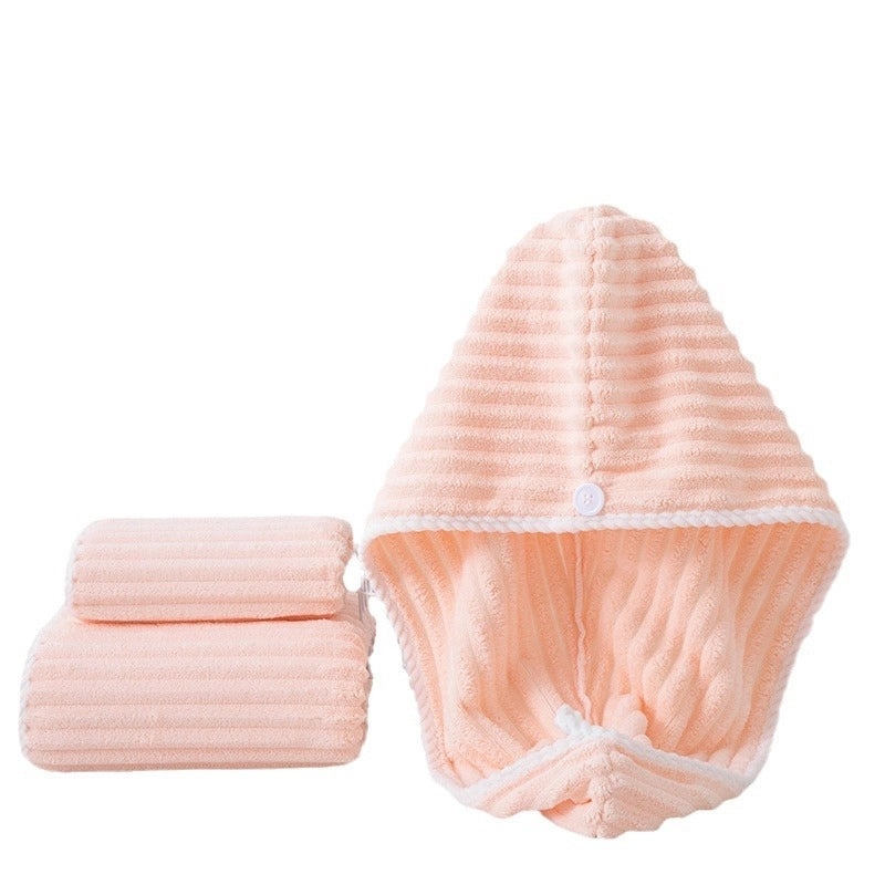 Coral Velvet Corduroy Bath Towel and Shower Cap Set Thick Absorbent Lint-free 3-Piece Household Towel Set|Home Bath Textiles