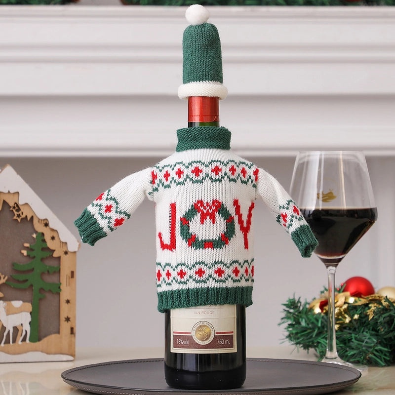 Christmas Cartoon Letter Acrylic Knitted Bottle Cover Indoor Festival Decoration|Home Decor & Holiday Accessories