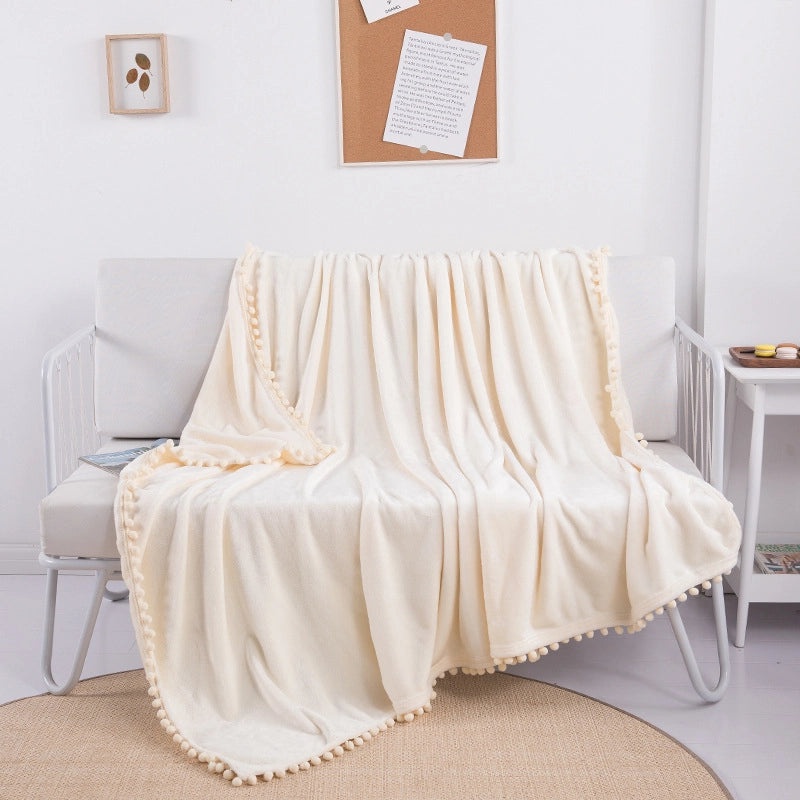 Solid Color Flannel Blanket with Tassel Balls | Home & Living Blankets