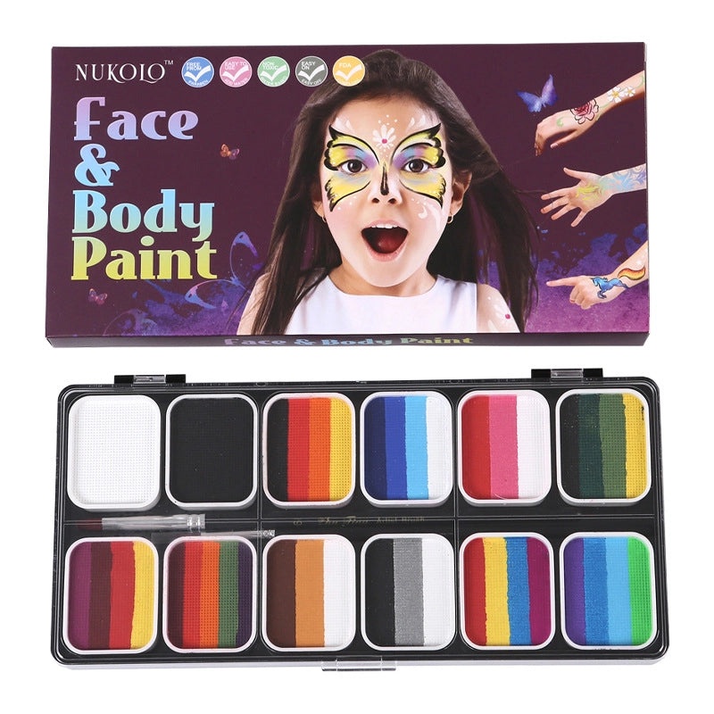 12-Color Face Paint Set for Kids Water-Soluble Safe Halloween Body Makeup|Children's Face Paint & Body Art