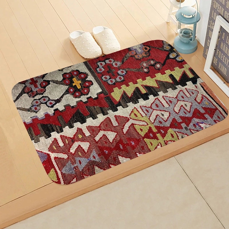 Turkish Persian Geometric Pattern Flannel Mat for Entrance and Toilet|Home Decor Rugs & Mats