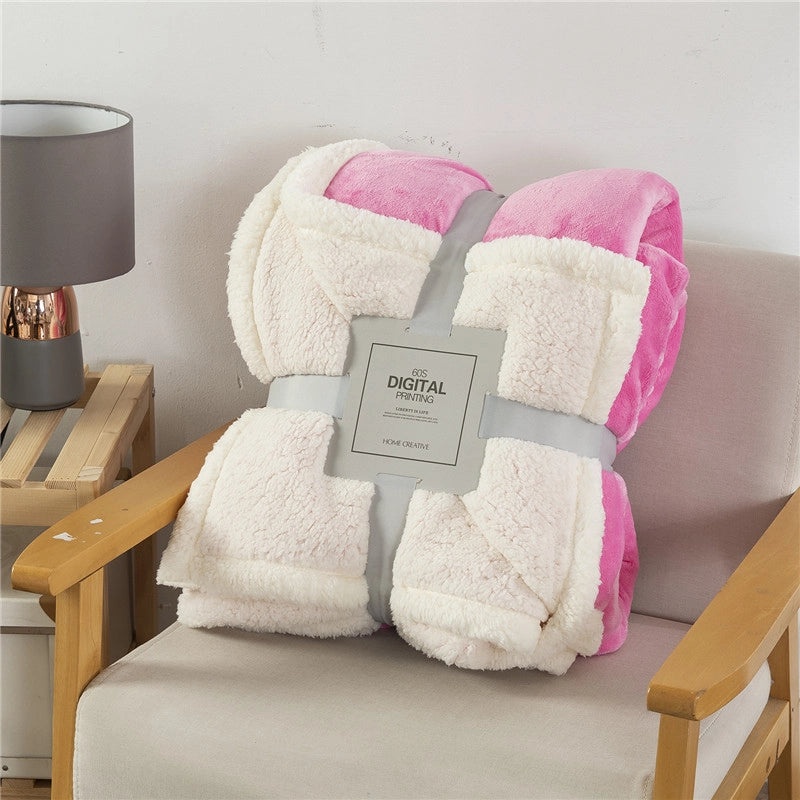 Double-layer Soft Lamb Fleece Blanket Thick Warm Solid Color Cozy Throw|Home Textiles & Bedding