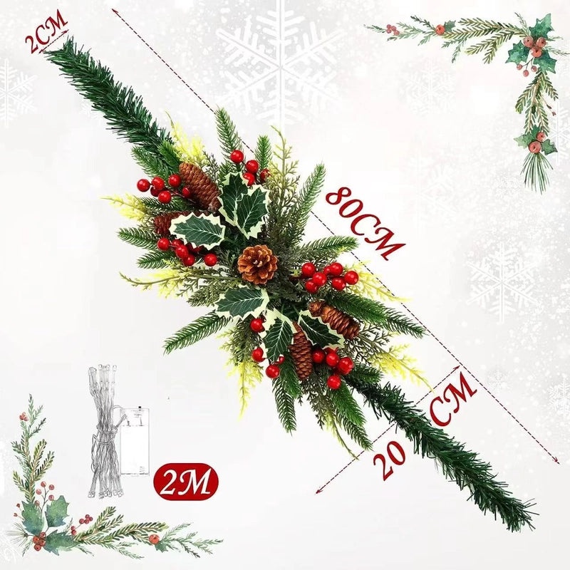 Vertical Hong Christmas Pine Cone Mailbox Garland with LED Lights and Rattan Branch Decorations|Home Decor