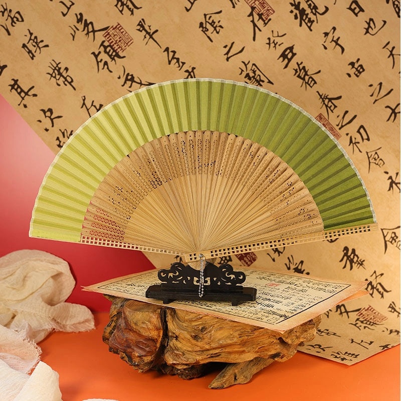 Ancient Style Summer Folding Fan Gradient Yellow Bamboo Silk Cloth Chinese Fan for Men and Women|Accessories & Jewelry