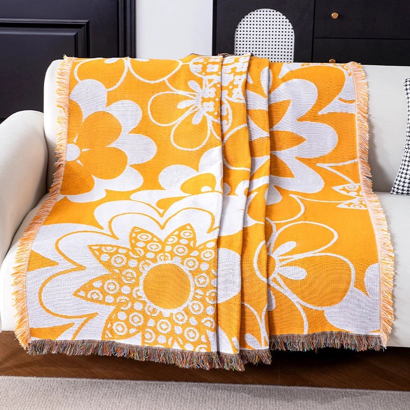 Elegant Floral Cotton Blend Blanket for Sofa and Couch Decor | Home Textiles & Blankets