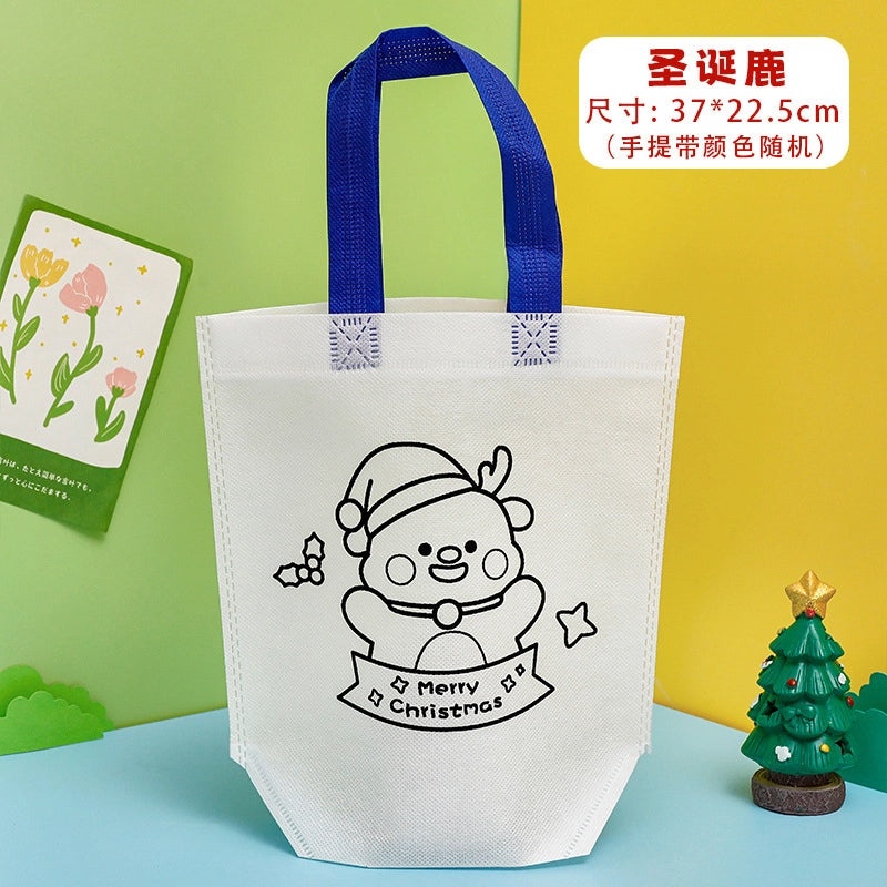 Portable Christmas Gift Bag Non-woven DIY Coloring Painting Bag for Kids | Holiday Crafts & Gift Bags