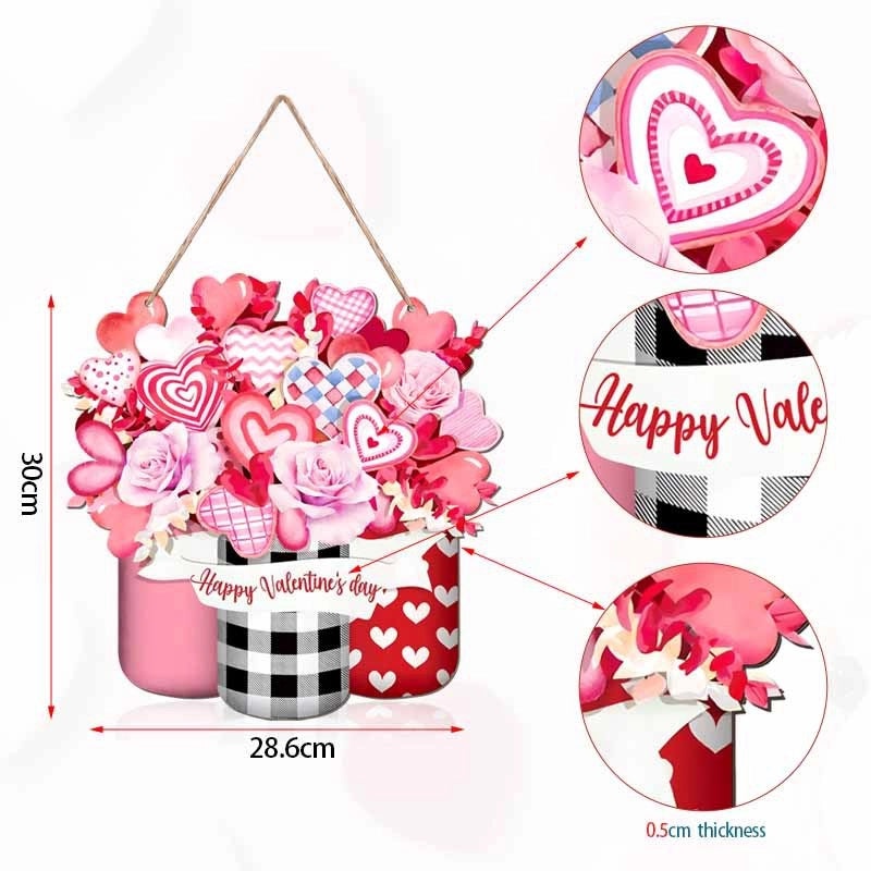 Romantic Heart-Shaped Rose Wood Hanging Ornament for Valentine's Day Decoration|Home Decor & Ornaments