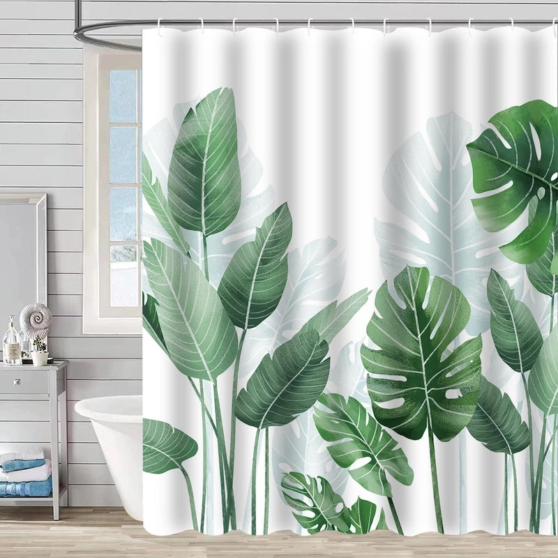 Waterproof Tropical Jungle Leaf Shower Curtain with Hooks 3D Printed Polyester for Bathroom|Shower Curtains & Accessories
