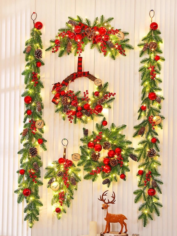 Christmas PE Rattan Garland with Christmas Tree Horn Pendant for Mall and Hotel Window Decoration|Home Decor & Seasonal Decorations