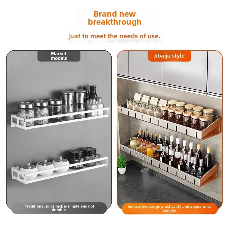 Punch-free Wall-mounted Kitchen Storage Rack Gray Seasoning Holder Space-saving Organizer|Kitchen Storage