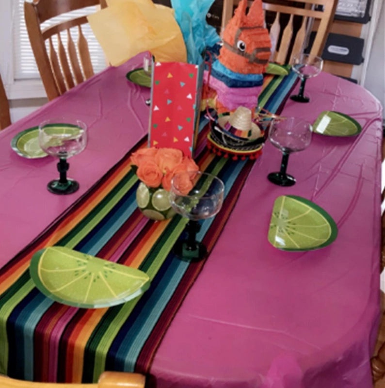 Mexican Rainbow Striped Tablecloth and Wine Bottle Cover for Party Decoration|Party Supplies