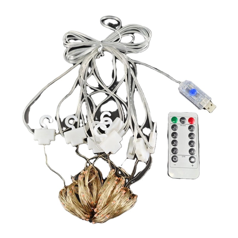 USB LED Copper Wire String Lights with Leather Cord 3x3 Curtain Lamp Remote Control Hook | Home & Garden Lighting