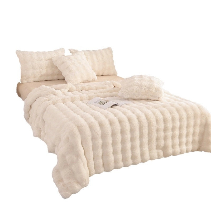 Cozy Solid Color Rabbit Fur Throw Blanket for Bedroom | Home Decor Bedding
