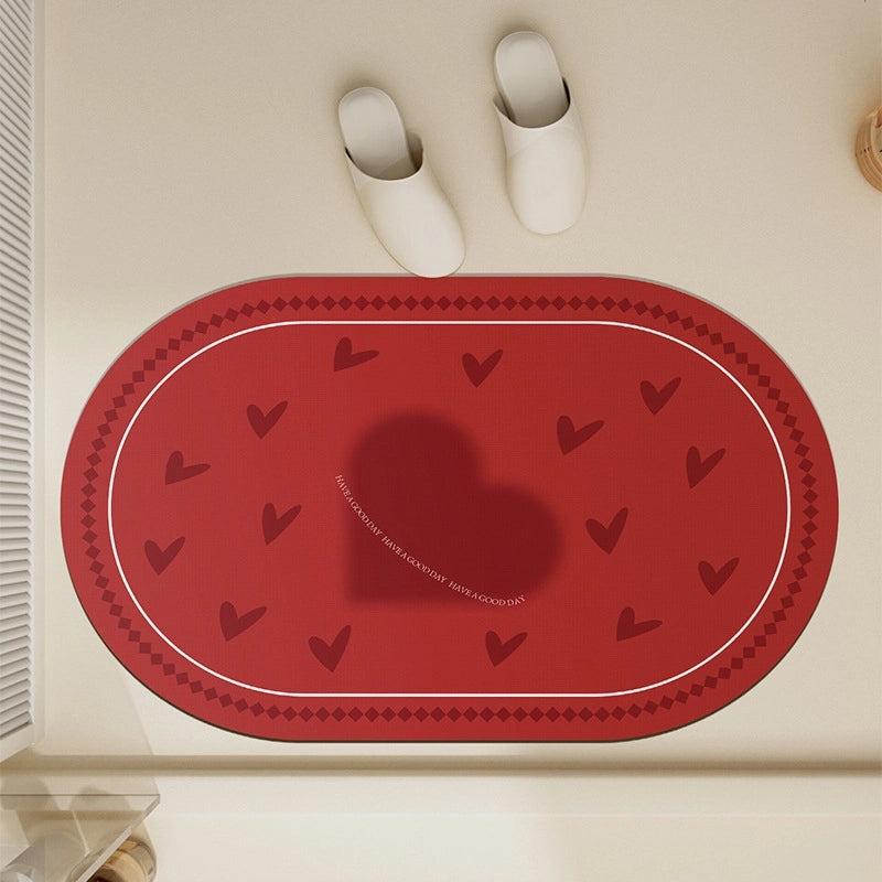 Elegant Heart-Shaped Solid Color Faux Leather Bath Floor Mat|Home Decor Bath Accessories