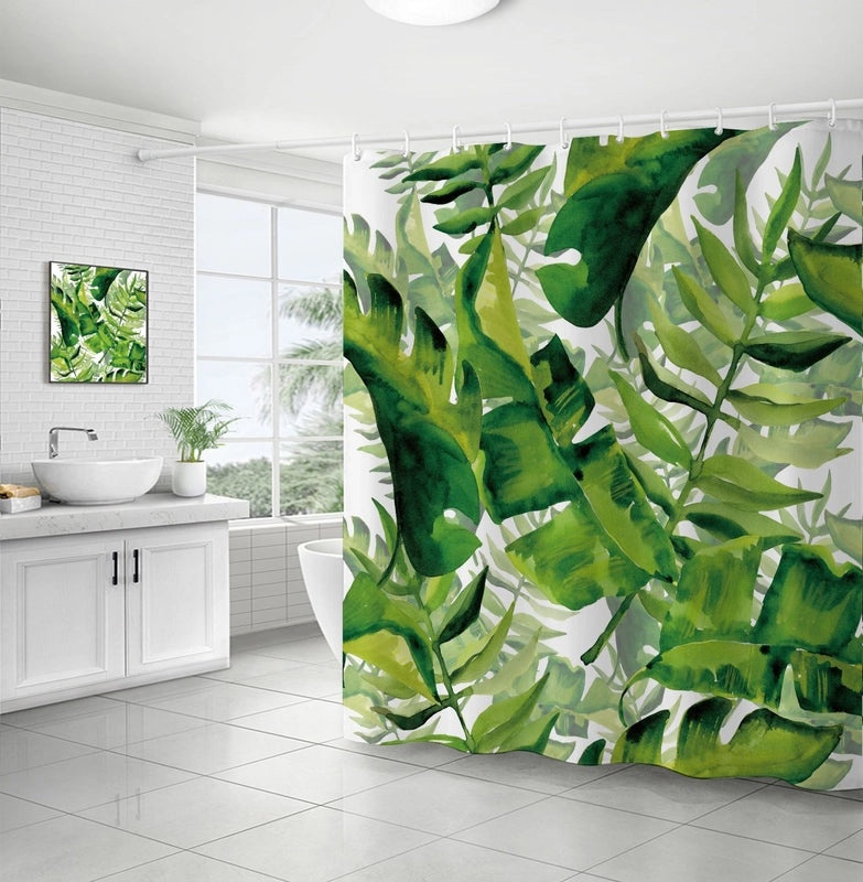 Waterproof Tropical Jungle Leaf Shower Curtain with Hooks 3D Printed Polyester for Bathroom|Shower Curtains & Accessories