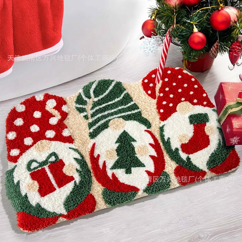 Festive Santa & Reindeer Cashmere-Feel Carpet Bedding for Christmas Vacation|Home Decor Bedding