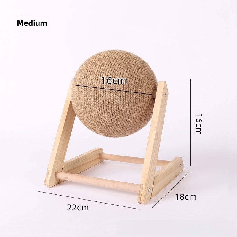 Durable Wooden Cat Scratching Post with Hand-Wound Rope Ball and Climbing Frame for Pets|Cat Toys & Accessories