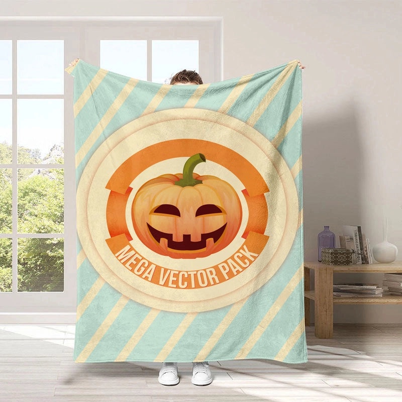 Halloween Pumpkin Bat Blanket Cozy Polyester Throw for Couch Sofa Decor | Home Decor & Seasonal Accessories